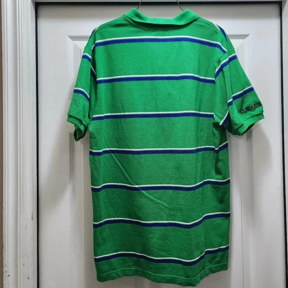 US Polo Assn Men's Polo Shirt Large Green Blue Striped Embroidered Logo Sleeve - Picture 3 of 10